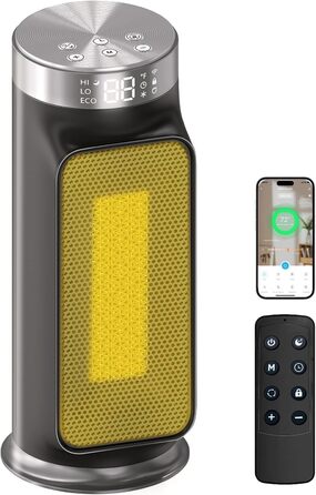 Електричний обігрівач 1800W з керамічним нагрівачем, розумна модель з Wi-Fi та пультом дистанційного керування, з таймером 24 години