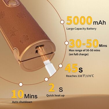 Бездротовий випрямляч для волосся 2-в-1 з акумулятором 5000mAh, міні-випрямляч для подорожей, випрямлення та завивання, портативний, швидкий нагрів 210°C/410°F, колір: коричневий, бренд: Urban Ol