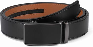 Чоловічий шкіряний ремінь VRLEGEND з автоматичною пряжкою (ратинг) без дірок для бізнесу/костюма, регульований розмір, з подарунковою коробкою, чорний