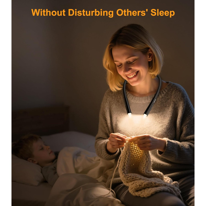 Настільна лампа Gritin для читання на шиї, з 4 кольорами та 5 рівнями яскравості - плавне регулювання, захист очей, акумулятор 80 годин, регульована шийка, ергономічне читання для ліжка/в'язання/рукоділля (чорна)