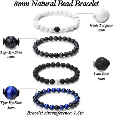 Чоловічі браслети з натурального каміння: тигрове око, лава, онікс, бірюза, лазурит (3-4 шт.)