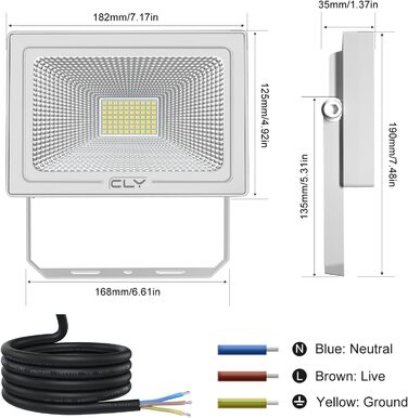 CLY LED Floodlights Outdoor, 50W LED Floodlights, 2 Pack Super Bright 4300LM LED Spotlights, 6500K Cool White IP66 Waterproof LED Outdoor Floodlights for Backyard, Driveway, Garage, Hallway, Garden (1 Piece)