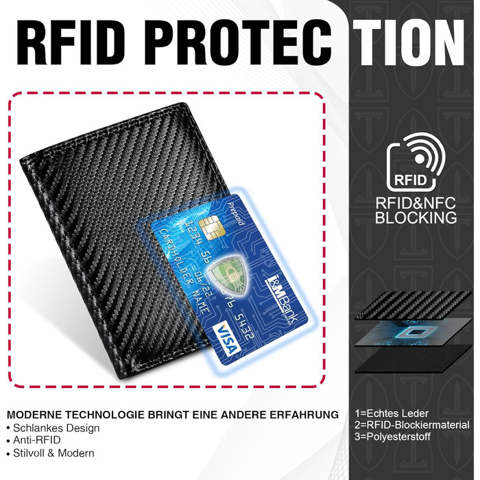 Чоловічий гаманець з карбонової шкіри з RFID-блокуванням, 13 відділень для карток, велика кишеня для монет, 2 відділення для купюр, місткий, мінімалістичний подарунок