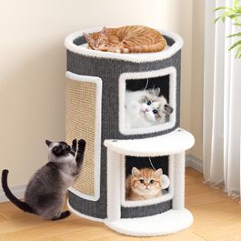 Двоярусна котяча хатинка-тонечка з когтеточкою, 60x40x40 см, 40x40x60 см. Клітка-будинок для котів з платформою та іграшкою