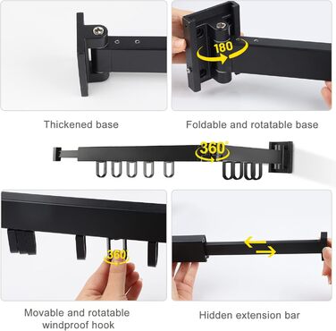 Настінна сушарка для білизни 120 см, висувна, складна, з вішалкою та 18 гачками для балкона, ванної кімнати, спальні, білого кольору