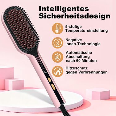 Іонізаційна щітка-випрямляч для волосся iToncs 2-в-1 з захистом від опіків та функцією пам'яті, LCD-дисплей, 5 температурних режимів (120°C-230°C), Dual Voltage, рожева