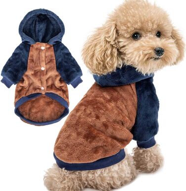 FabriCastle Dog Hooded Sweatshirt for Small Dogs, Boys and Girls, Dog Clothes, S, XS, XXS, Puppy Sweatshirt, Pet Outfit, Cat Clothes, Super Soft, Warm, Snap Closure (Camel-Navy)