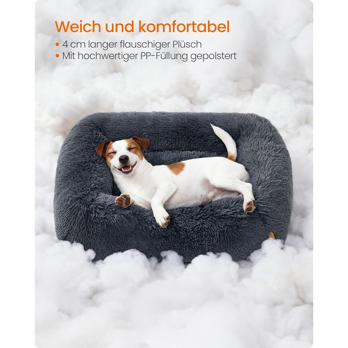 Ліжко для собак Feandrea, 71 x 55 x 18 см, м'яке лежання, корзина для собак, знятний чохол, антиковзаюча поверхня, Ombré сірий PGW271G01