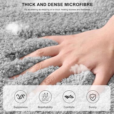 Килимок для ванної кімнати 40x60 см, антиковзаючий, м'який, швидковисихаючий, з високим ворсом, з мікрофібри, для ванни, душу та ванної кімнати (темно-сірий)