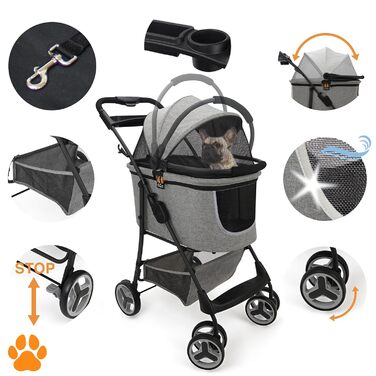 Візок-переноска для собак 2-в-1 CECE | Складаний візок з кошиком для покупок | Сірий меланж