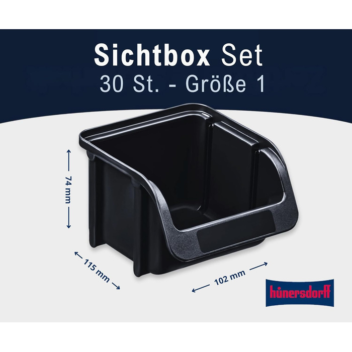 Hünersdorff Sichtbox 30 шт., розмір 1, поліпропілен, чорна – міцна штабельована коробка для зберігання