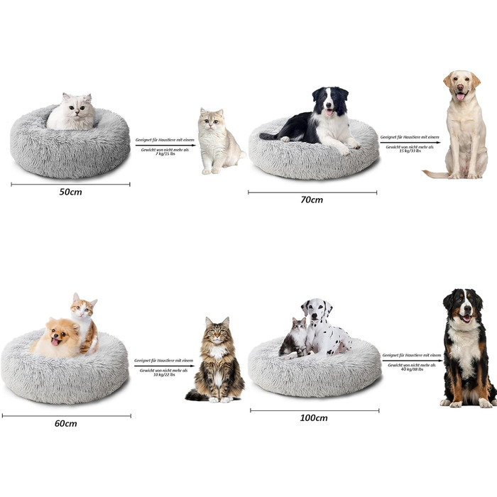 Кругле ліжко для собак та котів Caliyo, середнього розміру, 70 см (діаметр), світло-сіре, м'яке, знімний чохол, для прання та сушіння