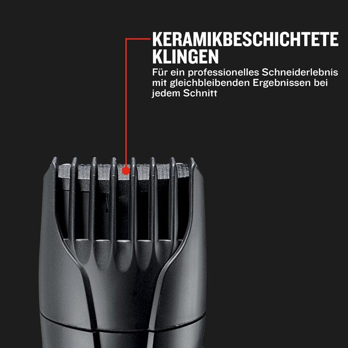 Триммер для бороди Remington MB320C Schwarz: професійний набір з керамічними лезами (0.4-18 мм), 9 налаштувань довжини, акумулятор/мережа, LED-індикатор