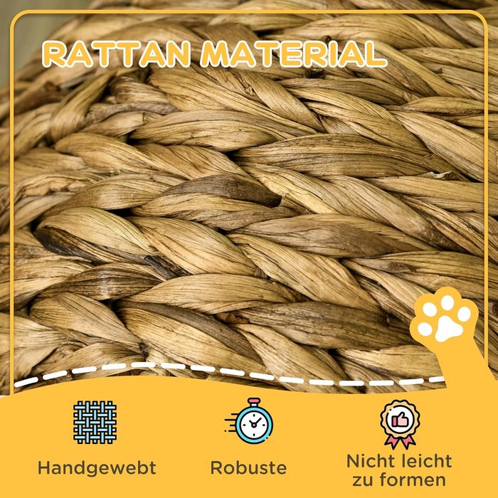 Котячий будиночок PawHut з водяної гіацинти, з подушкою, коричневий, 42x33x52 см – кошик-лежак для котів