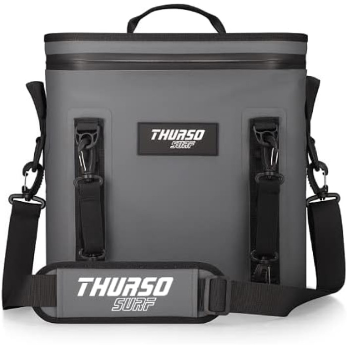 Thurso SURF Soft Cooler 24 Can — Термосумка для напоїв на 24 банки, 48 годин ізоляції, водонепроникна, для пляжу, кемпінгу, каякінгу, паделбордингу (сірий/чорний)