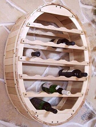DanDiBo Wine Barrel Rack for 24 Bottles, Brown Stained, Bar Bottle Stand, Barrel Bottle Holder, Bottle Shelf (24 Bottles Natural Hanging)
