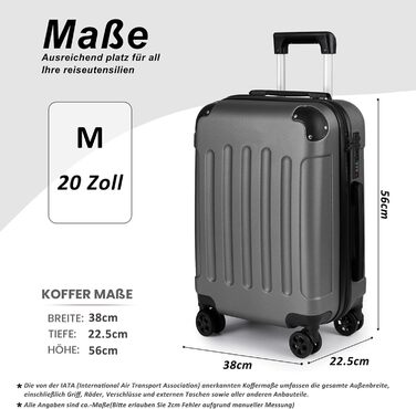 Чемодан ручної поклажі TANTOMI: жорсткий, з кодовим замком, телескопічною ручкою, темно-сірий, M