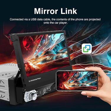 EZoneTronics 7-дюймове 1DIN автомагнітола з CarPlay/Android Auto, сенсорний екран, Bluetooth, підтримка SWC, Mirror Link, еквалайзер, FM/RDS, USB Type-C, AUX, TF-карта, камера заднього виду CW0013