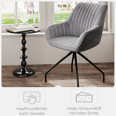 HOMCOM Swivel Lounge Chair with Armrests, Velvet-Look, Swivel Chair with Metal Legs, for Bedroom, Living Room, Dark Grey | Aosom