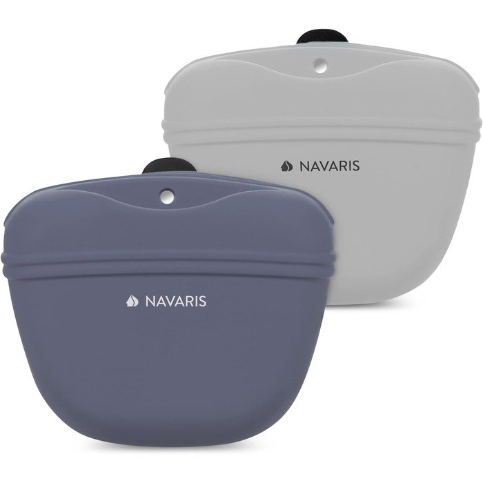 Набір з 2 силіконових мішечків для корму Navaris - мішечки для ласощів з кліпсою та магнітом - для сухого, вологого корму та ласощів (сірий & фіолетовий)