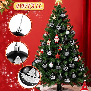 Набір ялинкових прикрас Ilauke, 44 шт. Ялинкові кулі з пластику червоного та білого кольору, 3 та 6 см. Декорації для ялинки на Різдво, для вечірки, дому, весілля. Кольори: червоний, білий (чорний, білий)