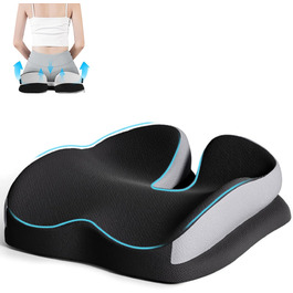 Подушка для сидіння Xespis: ергономічна, з піною Memory Foam, для офісного крісла, ортопедична, для підтримки попереку та куприка, для зменшення тиску на сідниці, для інвалідного візка (чорна)
