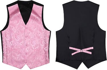 Жаккардова жилетка для костюма чоловіча Enlision на весілля з краваткою та нагрудником. Квітковий візерунок Paisley, рожева, XL