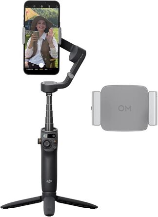 Стабілізатор DJI Osmo Mobile 6 для iPhone/Android, 3-осьовий, з розсувним штативом, відстеження об'єкта, для vlogging, YouTube, TikTok (Сірий, з кріпленням для телефону DJI OM з вбудованим світлом)