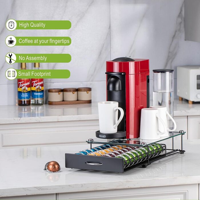 Тримач для капсул Vertuo Rice: органайзер для Nespresso з скляною кришкою, 40 капсул, з ручкою