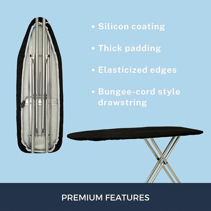 SAVUK Гірчичний чохол та подушка для прасувальної дошки з силіконовим покриттям, 4 шари, 38.1 x 137.2 см, надзвичайно міцна подушка, з терморефлексним покриттям, еластичний край (чорний, 38.1 x 137.2 см)