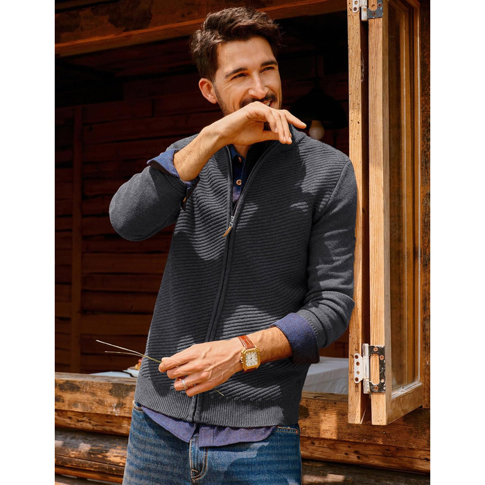Кардиган чоловічий PJ PAUL JONES з блискавкою та стійким коміром, грубий трикотаж, XL, темно-сірий