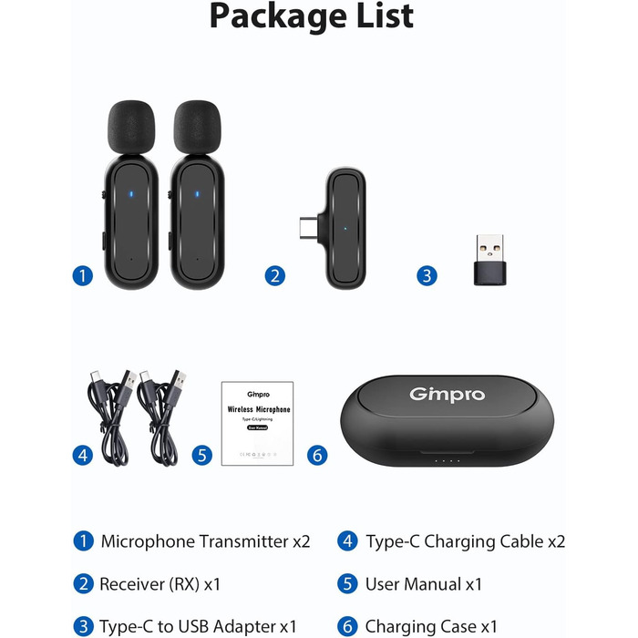 Мікрофон Lavalier Moman Handy Mini: бездротовий мікрофон для iPhone, YouTube, TikTok, Live-Streaming (чорний)