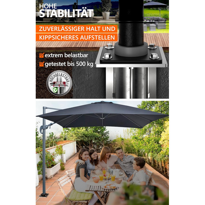 4smile Ground Sleeve Parasol - Ground Anchor Gazebo Parasol with Base Plate for Embedding, Timeless Quality - Universal Parasol Stand Gazebo Parasol, Load Capacity up to 500 kg