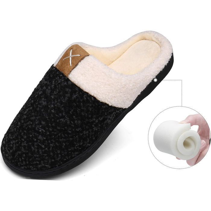 Mishansha Унісекс Теплі Домашні Тапочки з Піною з Пам'яттю для Будинку та На Зіт, Розміри 36-47, Чорний Онікс, 44/45 EU