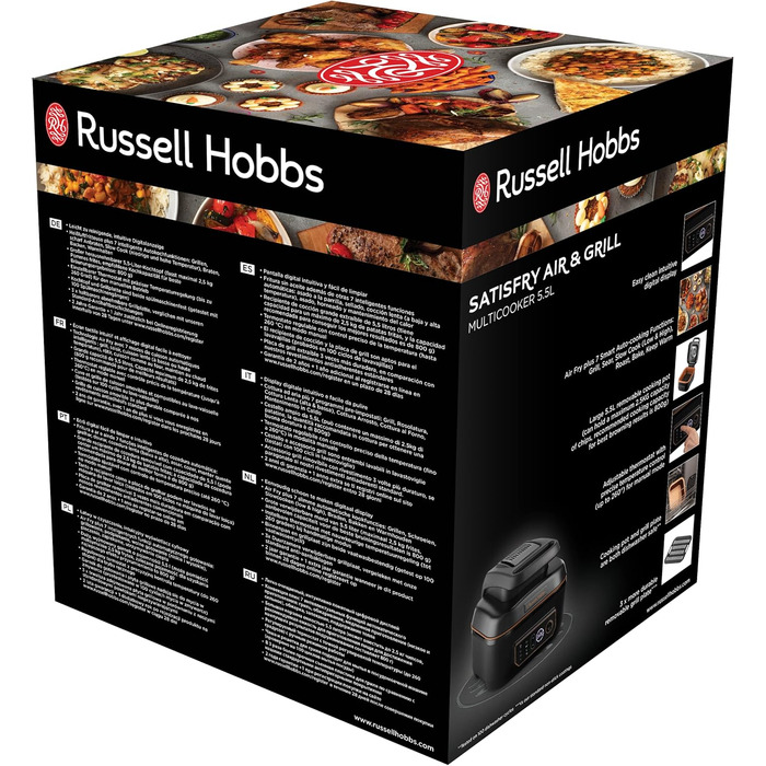 Аерофритюрниця Russell Hobbs SatisFry XL 5,5 л, мультифункціональна, Rapid Air, електрична, гриль, мультикухар, антипригарна, підходить для посудомийної машини, верхнє та нижнє нагрівання, повільне приготування, випічка, модель 26520-56