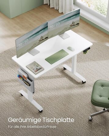 VASAGLE Electric Height Adjustable Desk, 60 x 120 x 72-120 cm, Memory Function, Wood & Steel Frame, Cloud White