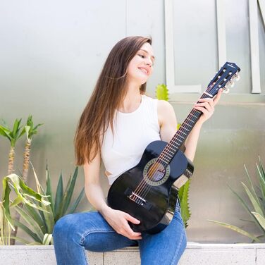 Дитяча гітара ADM 1/4 Junior-Konzertgitarre для початківців: з тюнером, чохлом, ремінком, запасними струнами та медіатором, чорна