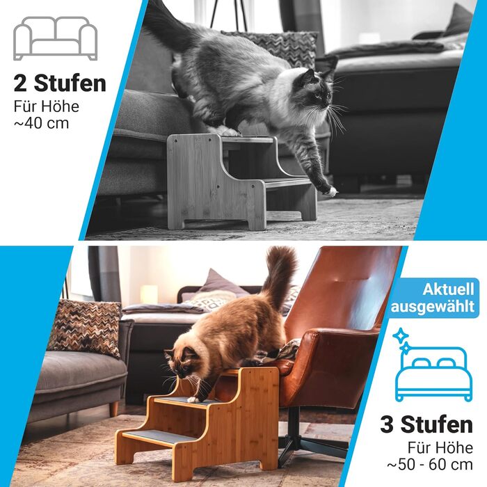 AMAZING Pet Stairs for Small, Medium, and Large Dogs, Cats. 3 Steps | Pet Stairs, Suitable for Young and Old Cats | 40 cm High for Sofa, Bed | Gentle on Joints, an Alternative to Dog Ramps