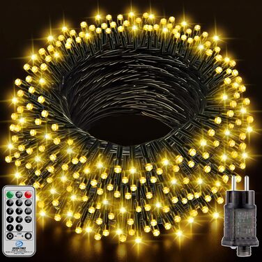 LED гірлянда для прикраси ялинки та декору на балкон/сад: 15м + 5м, 150 LED, тепле біле світло, таймер, пульт, 8 режимів