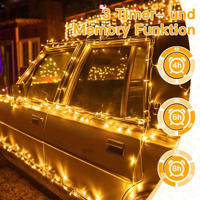 Ланцюжок прикрас Ollny з 200 LED, 60м, з пультом та таймером, IP44, тепле світло. Підходить для декору ялинки, вечірки, весілля, святкування.