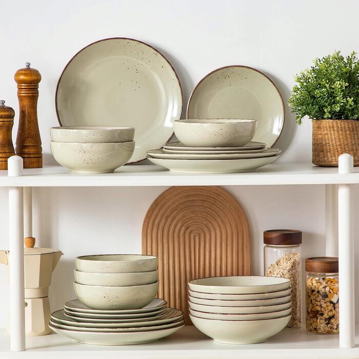 Набір керамічного посуду Vancasso NAVIA (24 частини) для 4 осіб, бежевий, набір посуду з тарілок, салатників та мисок