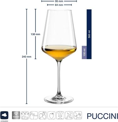 Набір келихів для білого вина LEONARDO HOME PUCCINI, 6 шт, 560 мл, міцне скло, стійкі до подряпин, для посудомийної машини, з серветкою для полірування
