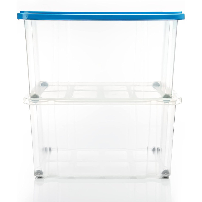 BigDean 4-Piece 60L Storage Boxes with Lid Large Steel - Stackable, Robust Box BPA-Free - Rollable Storage Box with Secure Click Closures - Made in Germany (Blue)