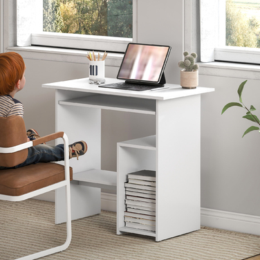 HOMCOM Desk, 80 x 45 cm, Computer Desk, Office Desk with Keyboard Tray, Open Compartments and Storage Surfaces, Chipboard, for Home Office, Bedroom, White | Aosom