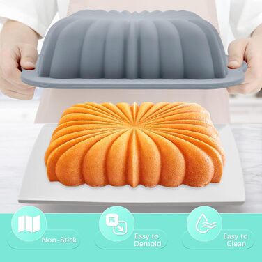 Encounter 28-Piece Silicone Baking Molds Set, Non-Stick Silicone 4/6/8 Cup Toast Pan, Silicone Mold for Bread, Meatloaf, Cake, with 24 Pack Reusable Baking Cups, Light Grey