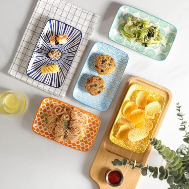 Сервіровальна тарілка Selamica 21 см, прямокутна, набір 6 шт. для подачі закусок, салатів, десертів та суші