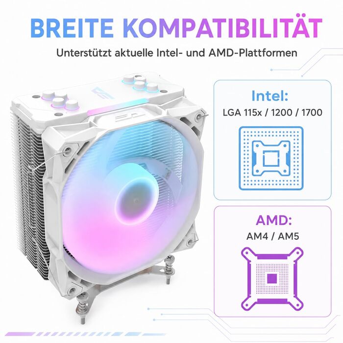 Кулер для процесора darkFlash Z4Pro Mist, 120 мм, TDP 200W, 4 теплові трубки, ARGB PWM, білий (Intel LGA115x/12xx/17xx, AMD AM4/AM5)