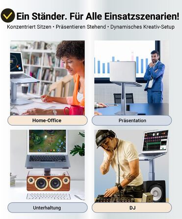 Регульований підставка для ноутбука: для офісу, дому, DJ-контролера. Підходить для MacBook та ноутбуків 13-16.5 дюймів. Сірий колір.