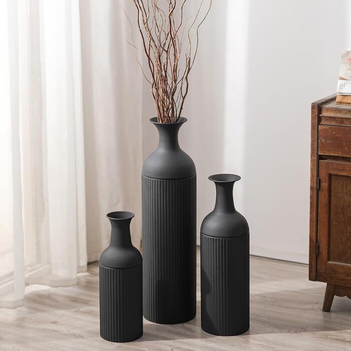 Large White Metal Floor Vase - Modern Textured Design, 68/51/41cm - Perfect for Pampas Grass & Home Decor