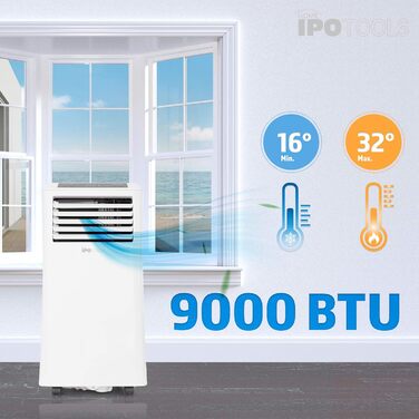 Мобільний кондиціонер IPOTOOLS 9000 BTU з витяжною голкою: охолодження, вентиляція, осушення. Білий